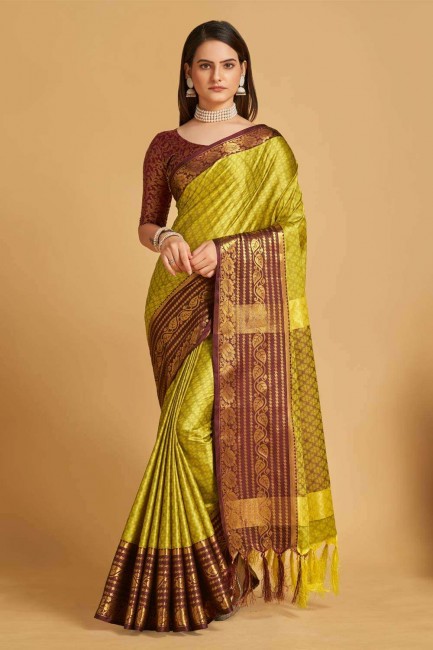 Green Silk Banarasi Saree with Weaving