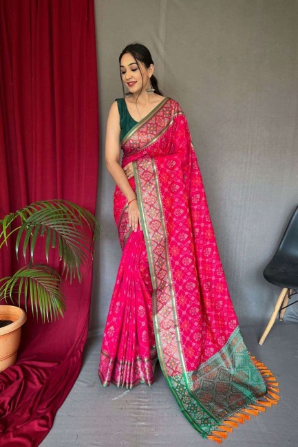 Pink Saree in Weaving Patola silk