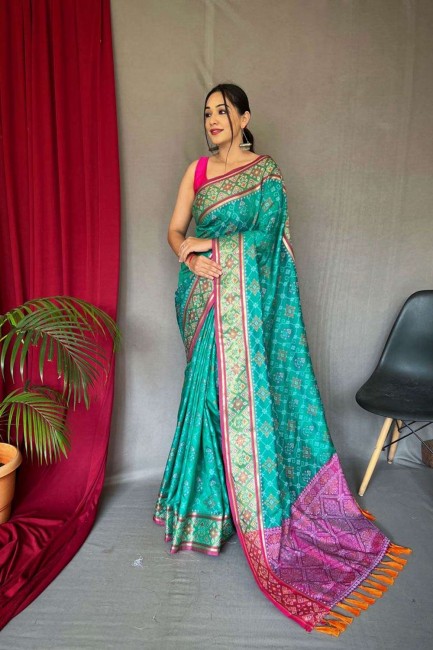 Rama  Saree with Weaving Patola silk
