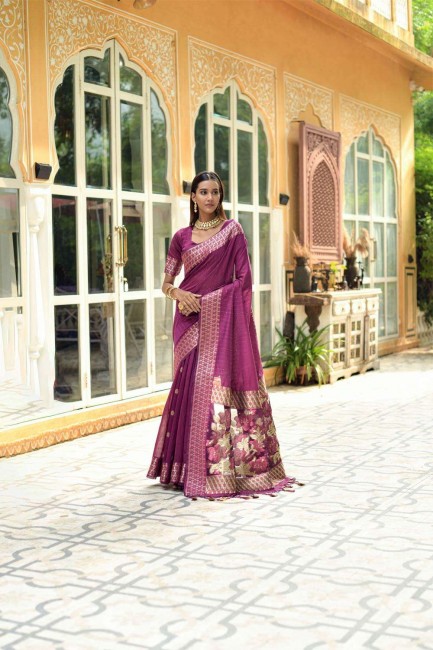 Purple Silk Saree with Printed