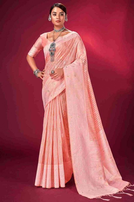 Peach Banarasi silk Saree with Weaving