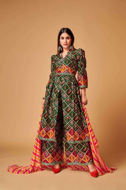 Rayon Printed Green Palazzo Suit with Dupatta
