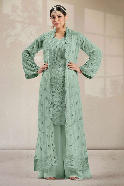 Palazzo Suit Georgette with Embroidered in Green