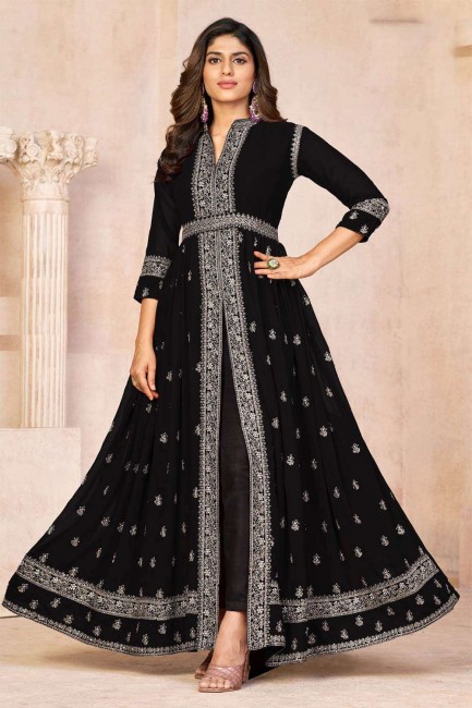 Anarkali Suit in Embroidered Black Georgette
