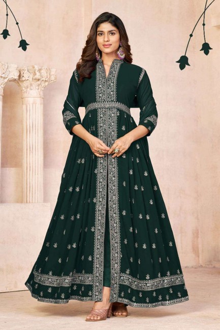 Anarkali Suit in Green Georgette with Embroidered