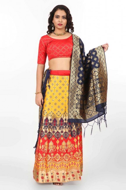 Banarasi silk Weaving Yellow Lehenga Choli with Dupatta