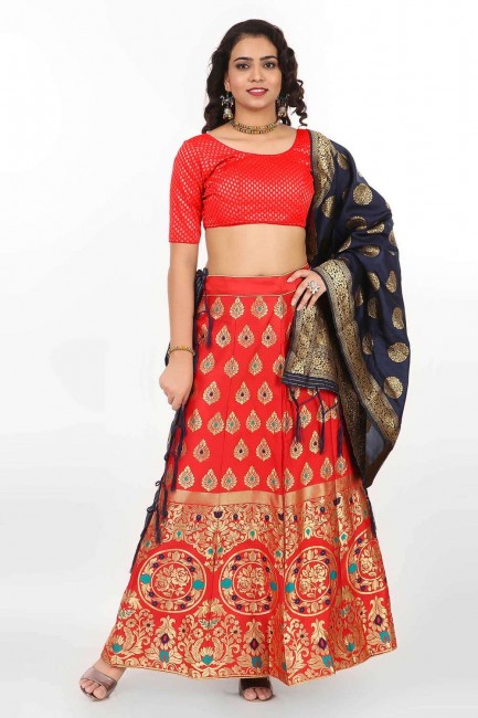 Red Lehenga Choli in Weaving Banarasi silk