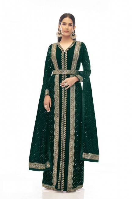 Green Embroidered Anarkali Suit in Georgette