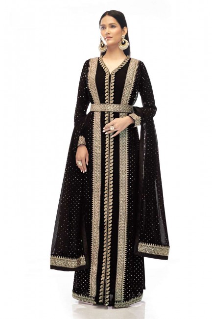 Black Anarkali Suit in Embroidered Georgette