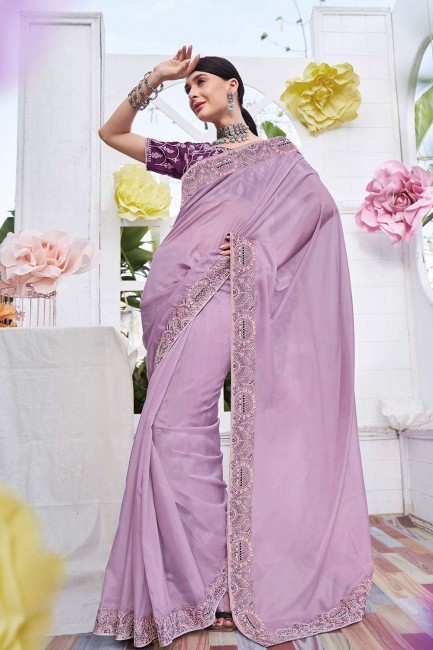 Purple Organza Saree with Embroidered