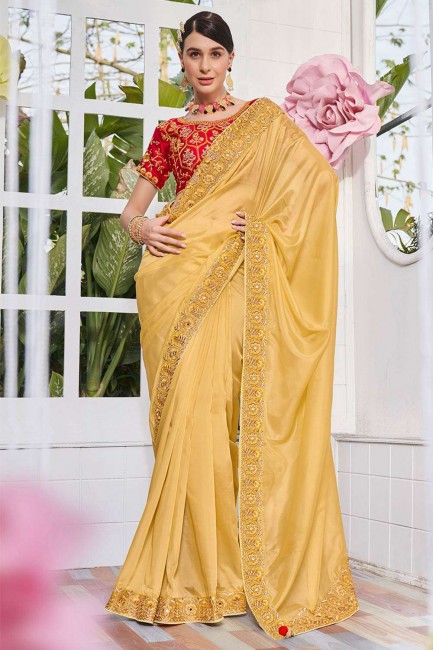 Embroidered Organza Yellow Saree with Blouse