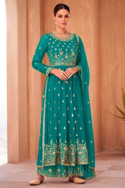 Georgette Blue Embroidered Pakistani Suit with Dupatta