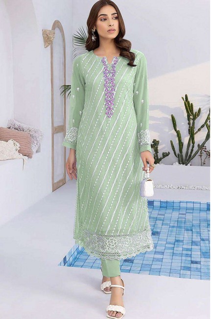 Green Georgette Pakistani Suit with Embroidered