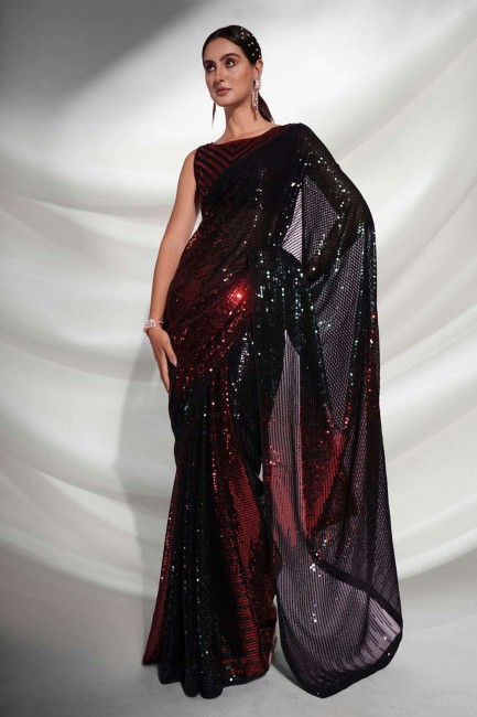 Saree in Georgette Black with Embroidered