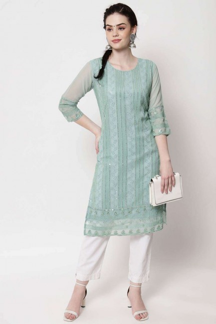 Grey Embroidered Georgette Frock Kurti