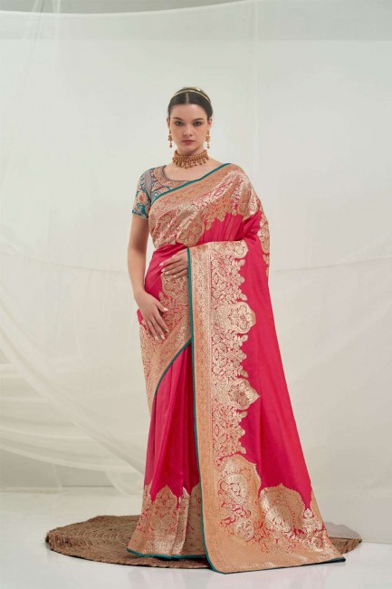 Weaving Pink Banarasi silk Banarasi Saree