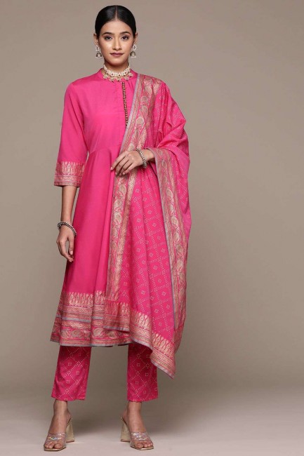 Pink Printed Crepe Anarkali Suit