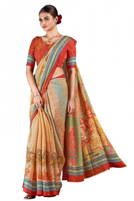 Digital print Multicolor Party Wear Saree in Silk