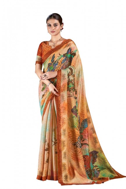 Silk Multicolor Saree  with Digital print