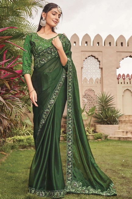 Green Saree with Embroidered Shimmer