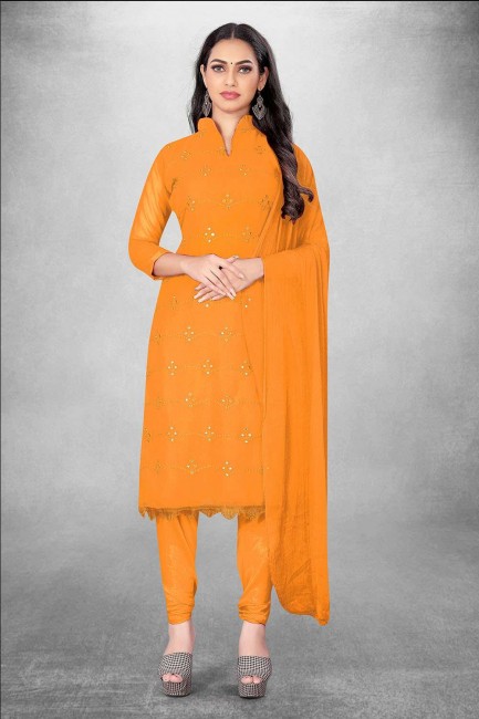 Mustard  Straight Suit with Embroidered Georgette