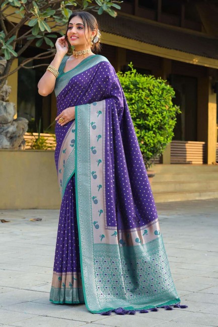 Blue Banarasi silk Saree with Zari,thread,weaving