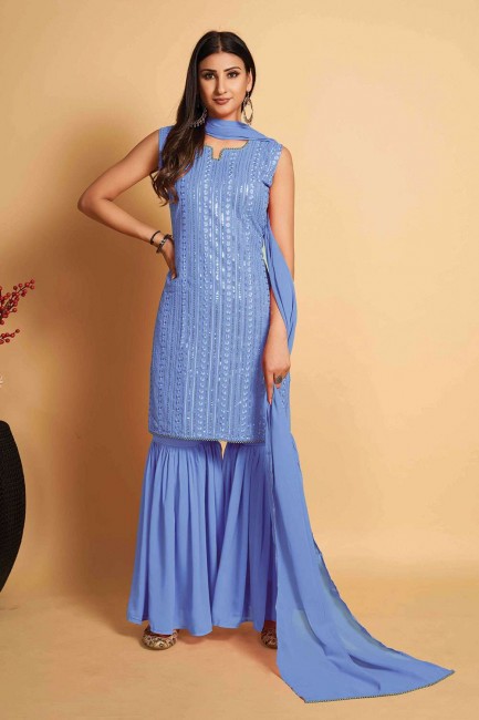 Sky blue  Palazzo Suit in Embroidered Georgette