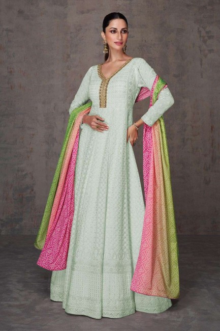 Anarkali Suit in Sky blue Georgette with Embroidered