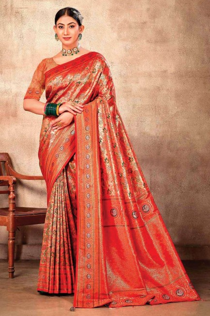 Banarasi silk Saree with thread in Red
