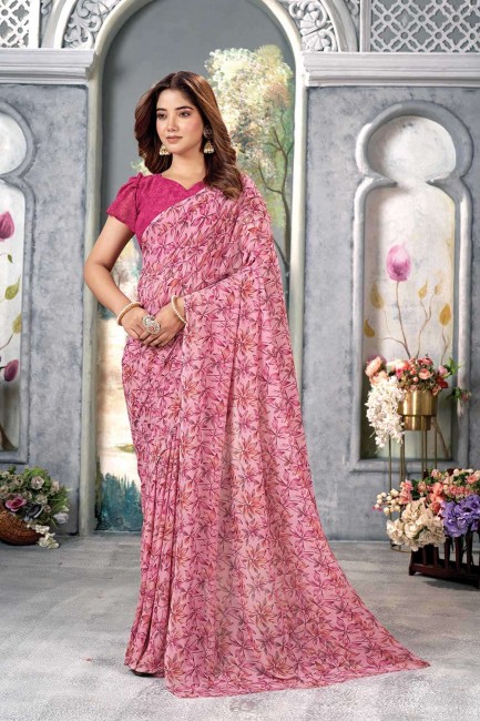 Saree in Pink with Digital print