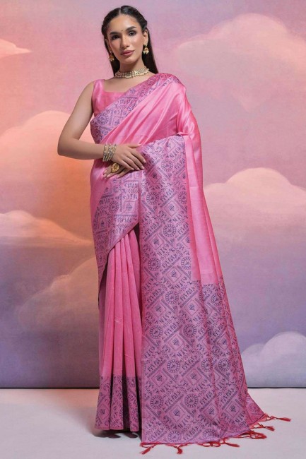 Weaving Handloom silk Baby pink  Saree with Blouse