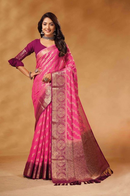 Pink Saree in Georgette with Weaving