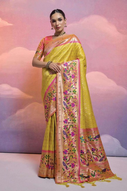 Banarasi silk Saree in Yellow