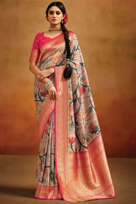 Digital print Banarasi silk Saree in Beige