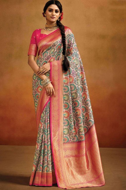 Multy Saree Banarasi silk with Digital print