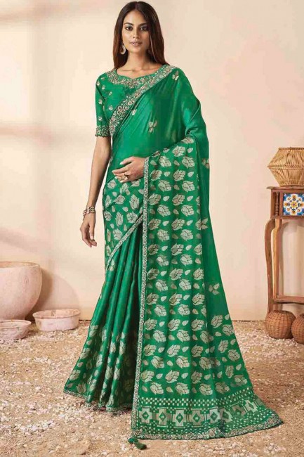 Printed Bhagalpuri silk Saree in Green