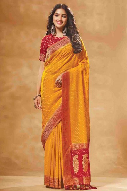 Georgette Weaving Yellow Saree