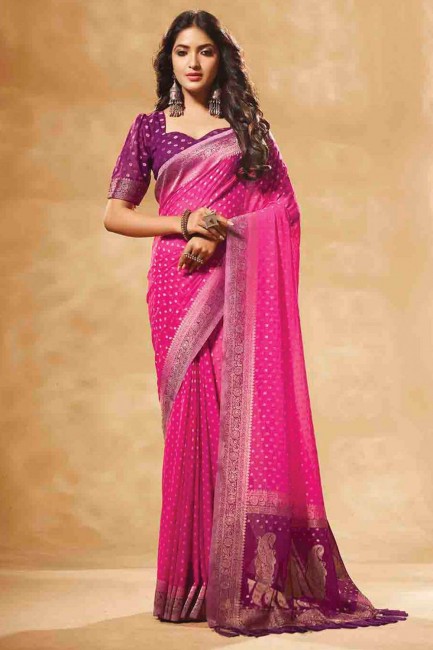 Georgette Weaving Pink Saree
