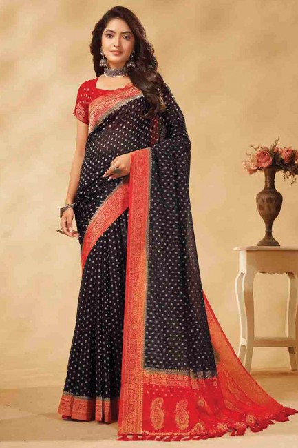 Georgette Saree in Black with Weaving
