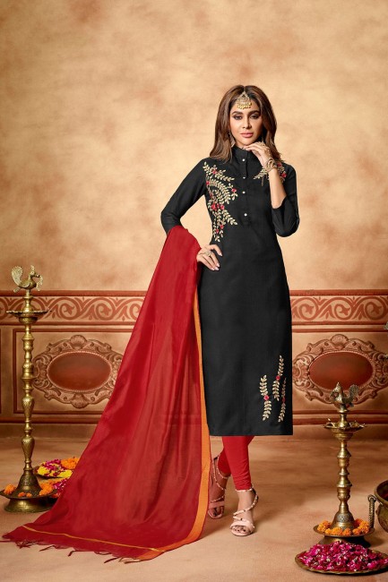 Stunning Black Cotton Churidar Suits