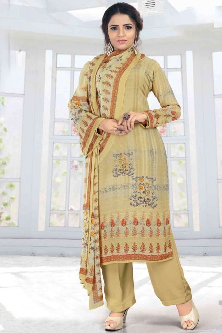 Yellow Printed Palazzo Suit in Crepe
