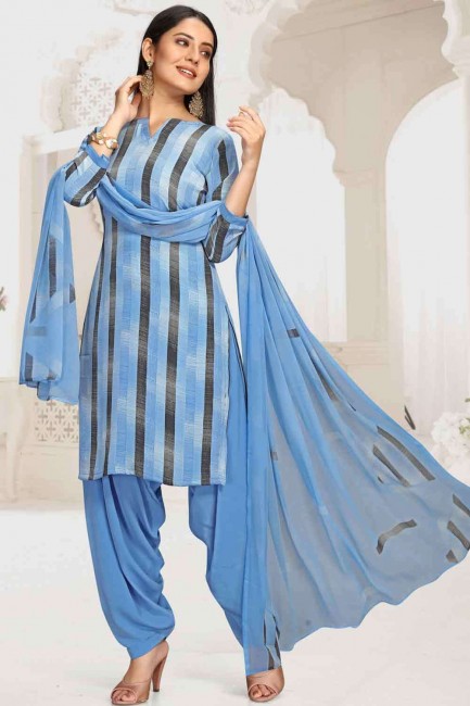 Crepe Palazzo Suit with Printed in Light blue