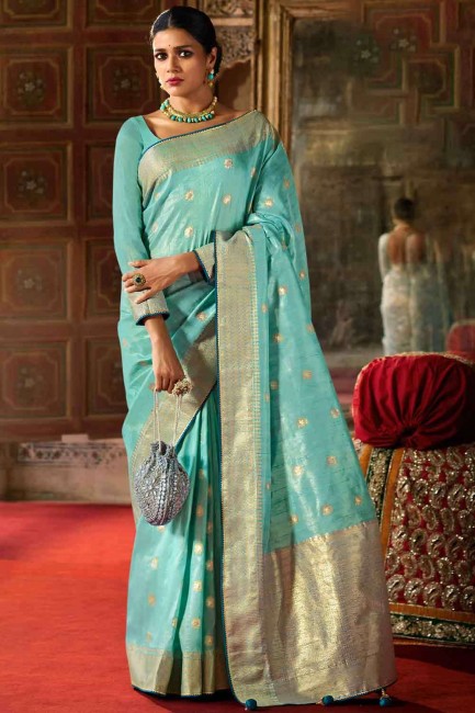 Teal  Weaving South Indian Saree in Silk
