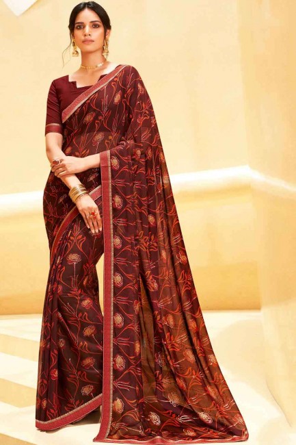 Georgette Coffee  Saree in Lace