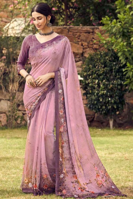 Georgette Saree with Printed in Purple
