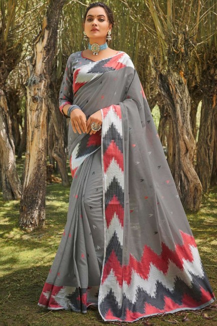 Saree in Grey Art silk with Thread