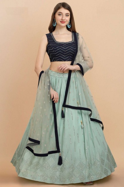 Georgette Light blue Party Lehenga Choli in Embroidered
