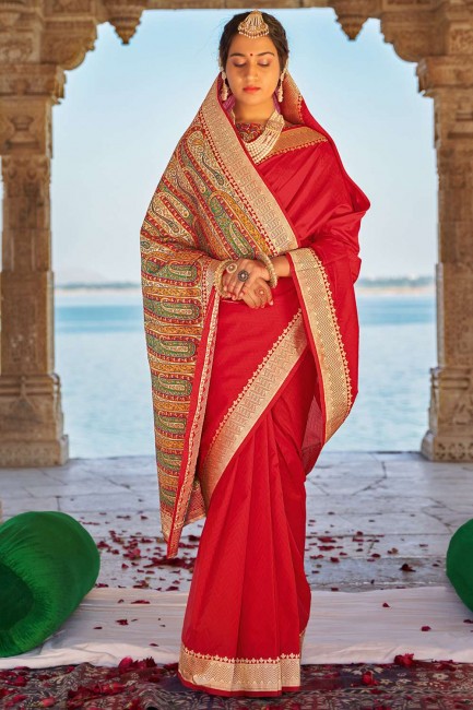 Banarasi silk Banarasi Saree in Red with Weaving