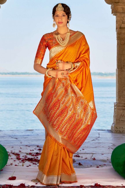 Yellow Weaving Banarasi Saree in Banarasi silk