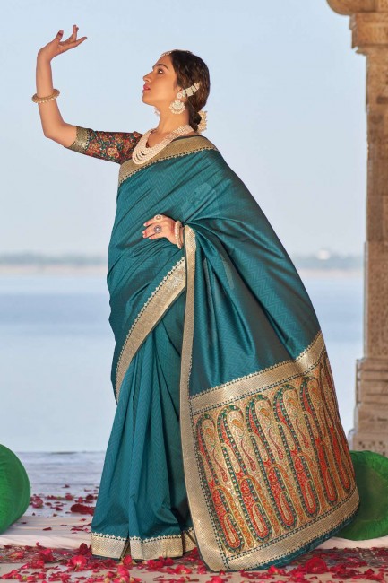 Turquoise  Banarasi Saree in Banarasi silk with Weaving